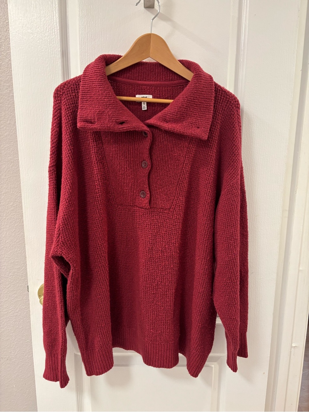 aerie CozyUp Waffle Button Sweater Knit Turtleneck Burgundy 5 Button